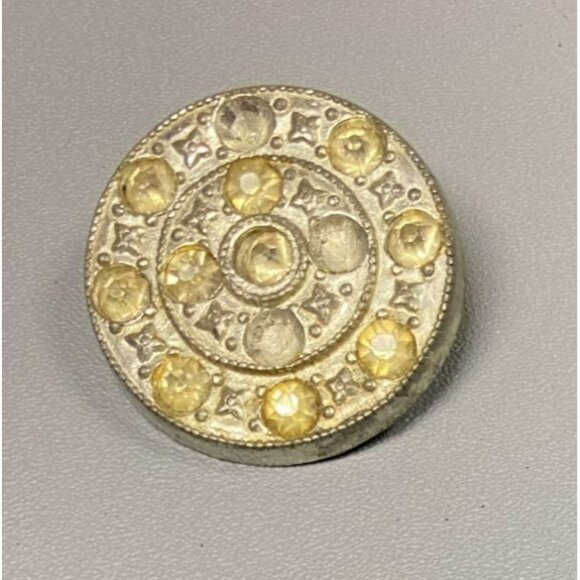 Antique Art Deco Mandela Circle Pot Metal Paste Stones Brooch - Picture 1 of 3